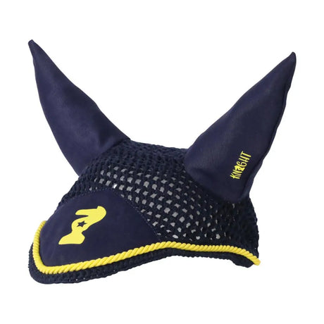 Lancelot Fly Veil by Little Knight Navy/Yellow Pony/Cob Horse Ear Bonnets Barnstaple Equestrian Supplies