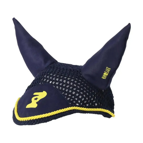 Lancelot Fly Veil by Little Knight Navy/Yellow Pony/Cob Horse Ear Bonnets