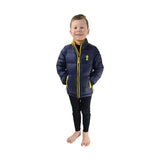 Navy blue lancelot padded jacket by little knight with yellow zipper and trim perfect for cold weather outdoor coats