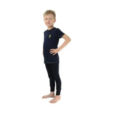 Navy blue lancelot t-shirt by little knight with short sleeves and a small yellow embroidered logo on the chest