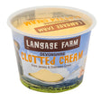 Langage farm devon farm devon clotted cream in a white plastic tub with colorful label and orange text