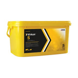 Bright yellow lanxess virkon s plastic container with black and white label showing 5kg broad spectrum virucidal disinfectant