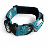 Lazy sloth collars teal fabric dog collar with black buckle and playful white panda and tropical leaf pattern mint green pup chic