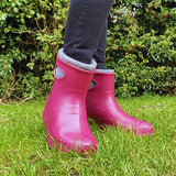 Vibrant pink lbc ultralight ankle boots burgundy with gray fleece lining and side cutouts ultralight ankle boots