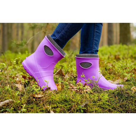 Purple lbc ultralight ankle boots with gray fabric lining and oval cutouts made by direct injection moulding