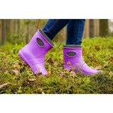 Lbc ultralight ankle boots in fuchsia with purple rubber, gray fabric lining, oval cutouts, and direct injection moulding