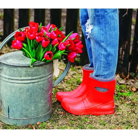 Vibrant red lbc ultralight ankle boots with gray mesh panel made using direct injection moulding for lightweight comfort