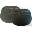 Black silicone leather buckle guards with three slots and matte finish for girth straps or stirrup leathers back side