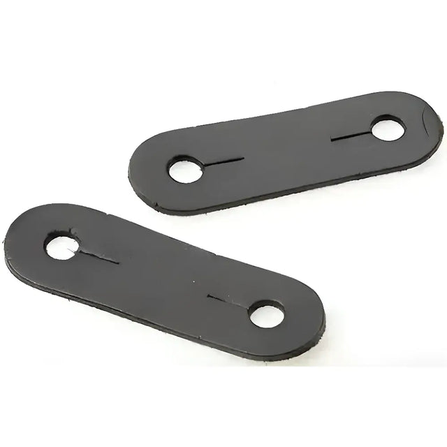 Black leather strap buckles with rounded ends and two holes for peacock safety stirrups leathers use