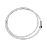 White flexible led neck strap for horses with a sleek translucent design and silver clasp for safety and style