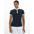Navy lemeiux camille short athletic polo shirt with white collar cuffs and black mesh shoulder panels