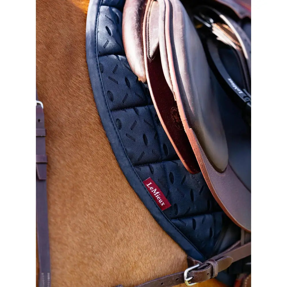 Dark blue quilted lemieux 3d mesh eurojump square navy saddle pad with diamond texture and maximum airflow design