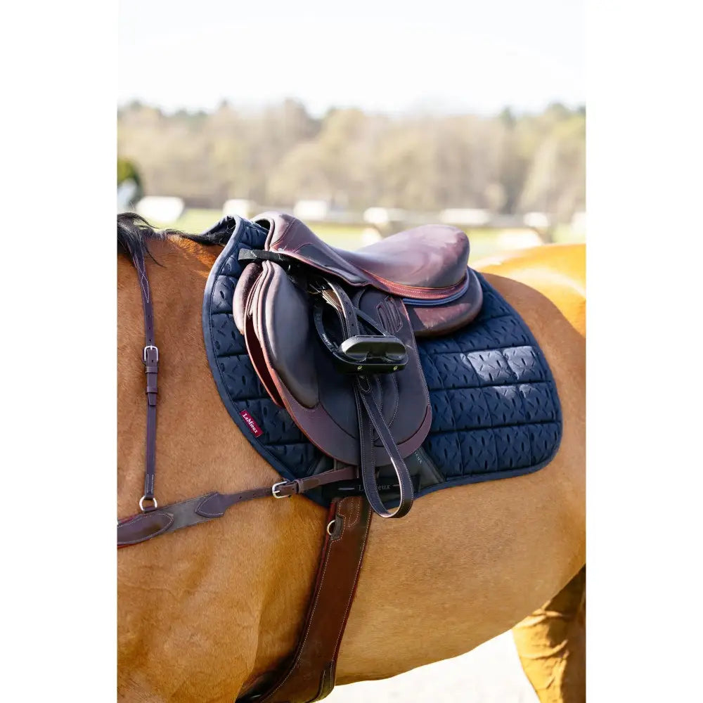 Dark blue quilted lemieux 3d mesh eurojump square navy saddle pad with subtle diamond pattern for maximum airflow