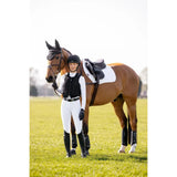 Sleek black lemieux 3d mesh equestrian helmet with glossy finish and subtle ventilation fabric weave details