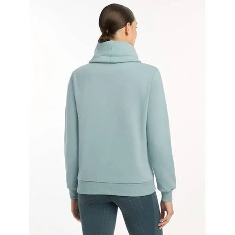 Light blue Lemieux Adele Funnel Neck Sweat Glacier worn by person from behind