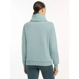 A soft mint green lemieux adele funnel neck sweat with relaxed fit and ribbed cuffs in neck sweat glacier color