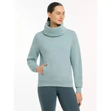 Soft mint green lemieux adele funnel neck sweat with subtle embroidered logo across chest in neck sweat glacier style
