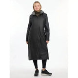 Black waterproof elements coat black with gray faux fur-lined hood and reinforced patchwork elbow panels