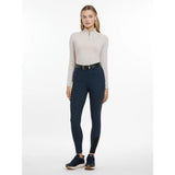 Navy blue lemieux amy breggings performance riding tights with black reinforced ankle cuffs and red logo detail