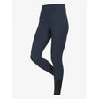 Dark navy lemieux amy breggings with subtle textured panels and small red logo on thigh for equestrian riding