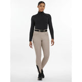 Beige lemieux amy breggings pecan riding pants with black side panels and a zipper pocket for equestrian use