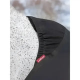 Black elastic waistband with red lemieux tag on lemieux anti rub bib with wither guard for horse protection