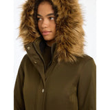 Olive green Lemieux Anya Waterproof Riding Coat Alpine with fur-trimmed hood