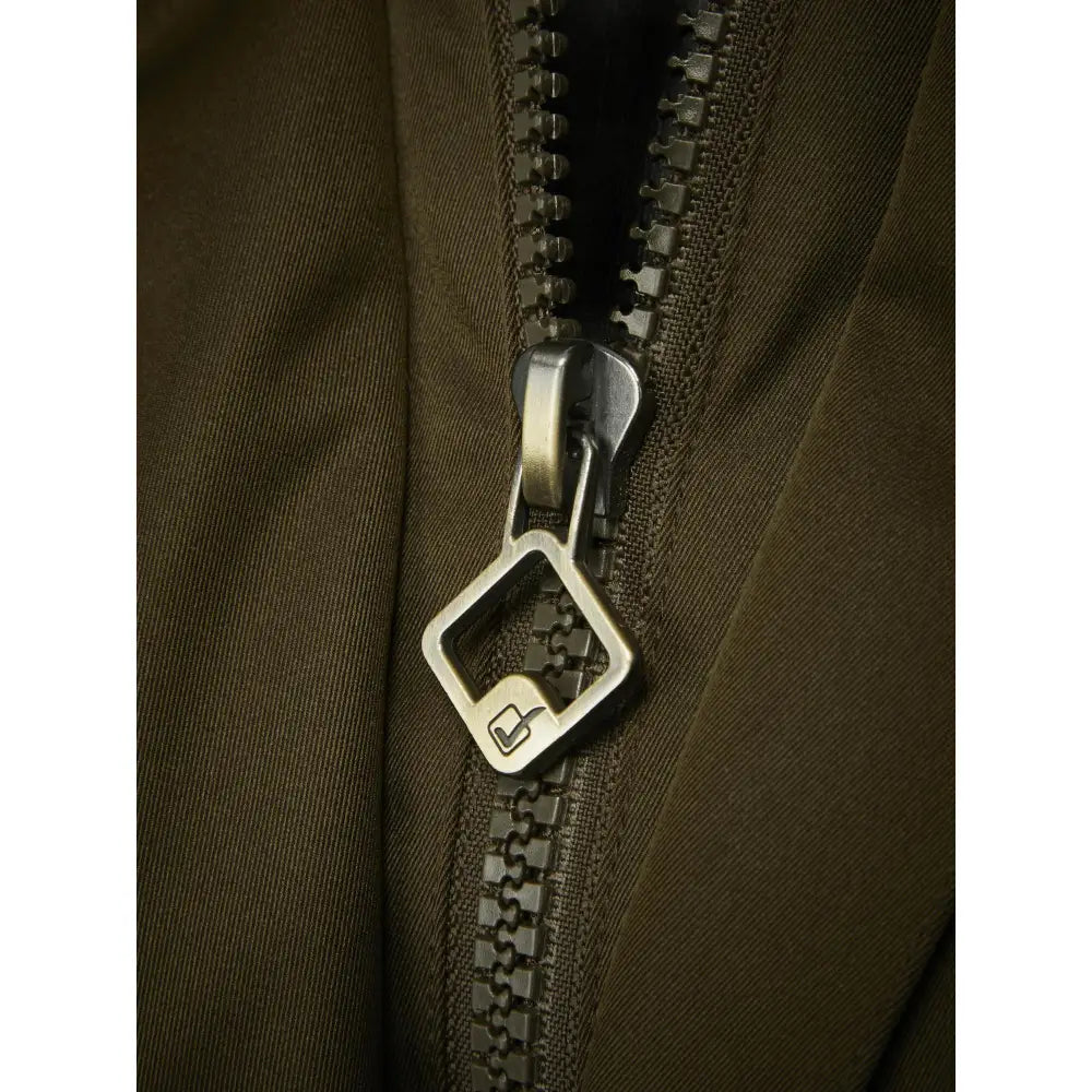 Zipper pull with square metal tab on Lemieux Anya Waterproof Riding Coat Alpine