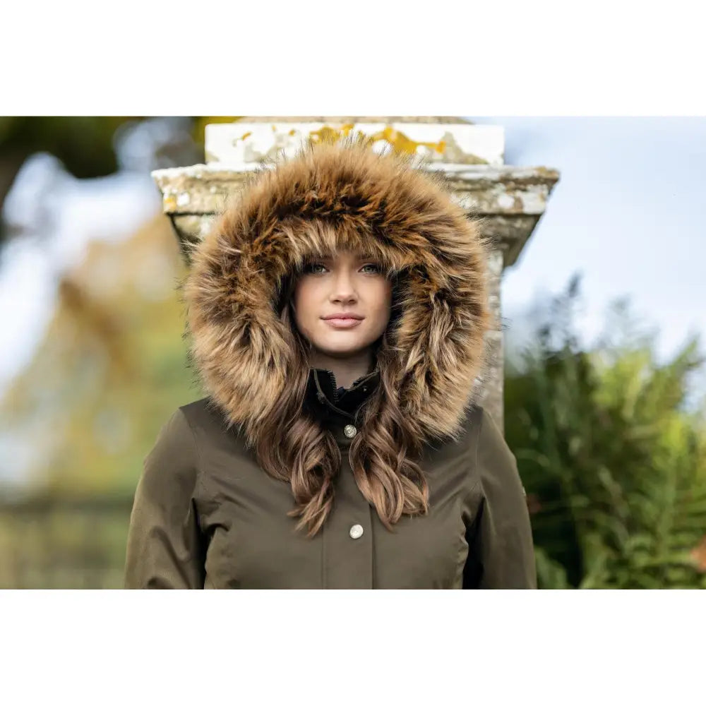 Lemieux Anya Waterproof Riding Coat Alpine with a large fur-trimmed hood