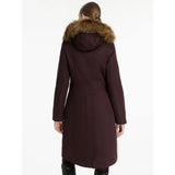 Maroon lemieux anya waterproof riding coat with plush brown fur-lined hood perfect for winter weather protection