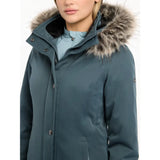 Teal blue Lemieux Anya Waterproof Riding Coat Petrol with fur-trimmed hood