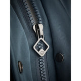 Zipper with diamond pull tab on Lemieux Anya Waterproof Riding Coat Petrol garment