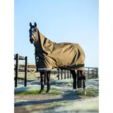 Brown lemieux arika 600d turnout rug alpine with black trim and logo made of ripstop for equine protection