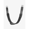 Black leather lemieux arika contoured long girth with silver buckles and reinforced stitching for contoured long girthing