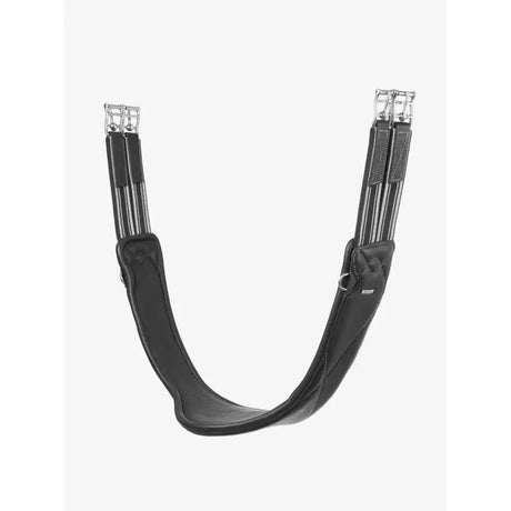 Black leather lemieux arika contoured long girth with silver buckles and reinforced stitching for contoured long girthing