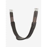 Black leather lemieux arika contoured long girth with silver buckles and detailed stitching in brown tone