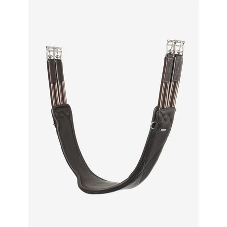Black leather lemieux arika contoured long girth with silver buckles and detailed stitching in brown tone