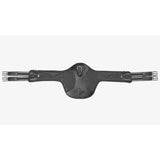 Black leather lemieux arika contoured stud girth black with silver metal straps and a central d-ring buckle