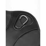 Black leather saddle pad with silver carabiner clip from lemieux arika contoured long stud girth black product