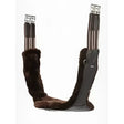 Brown faux fur-lined lemieux arika contoured long stud girth with black leather straps and silver metal buckles