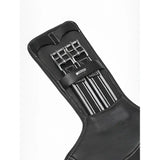 Black leather lemieux arika contoured short stud girth with silver buckles and striped fabric inserts in stud girth black