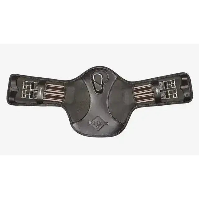 Black leather lemieux arika contoured short stud girth brown with adjustable metal straps and central buckle