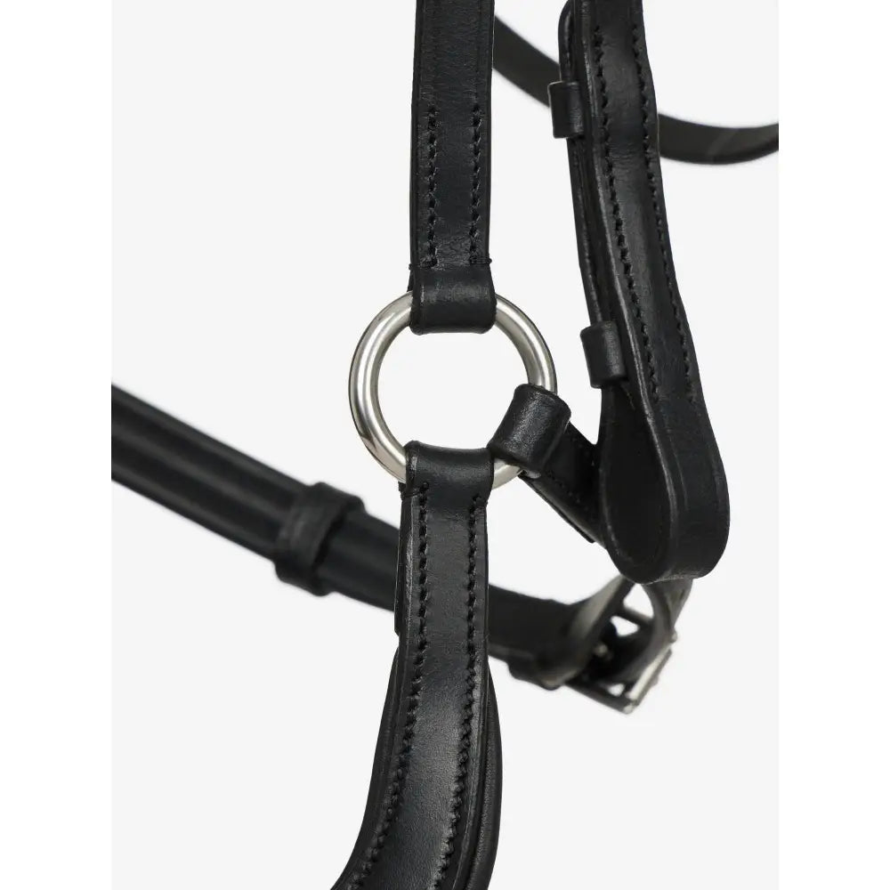 Black leather lemieux arika drop bridle black silver with anatomically shaped browband and silver metal ring detailing