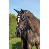 Black leather arika drop bridle by lemieux with silver hardware and anatomically shaped browband