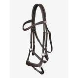 Black leather lemieux arika drop bridle with silver hardware anatomically shaped browband and diamond logo