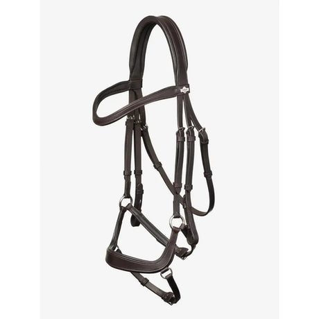 Black leather lemieux arika drop bridle with silver hardware anatomically shaped browband and diamond logo
