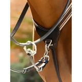 Black leather lemieux arika elasticated breastplate with silver hardware and white striped soft leather pad accents