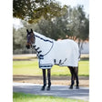 Lemieux arika field rug in white with black trim and adjustable straps designed for sleek equestrian use