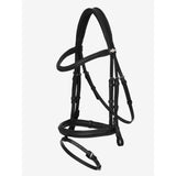 Black leather lemieux arika flash bridle with silver hardware supple oiled leather flash bridle maximises control