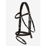 Black leather lemieux arika flash bridle with silver hardware and diamond brand emblem made from supple oiled leather